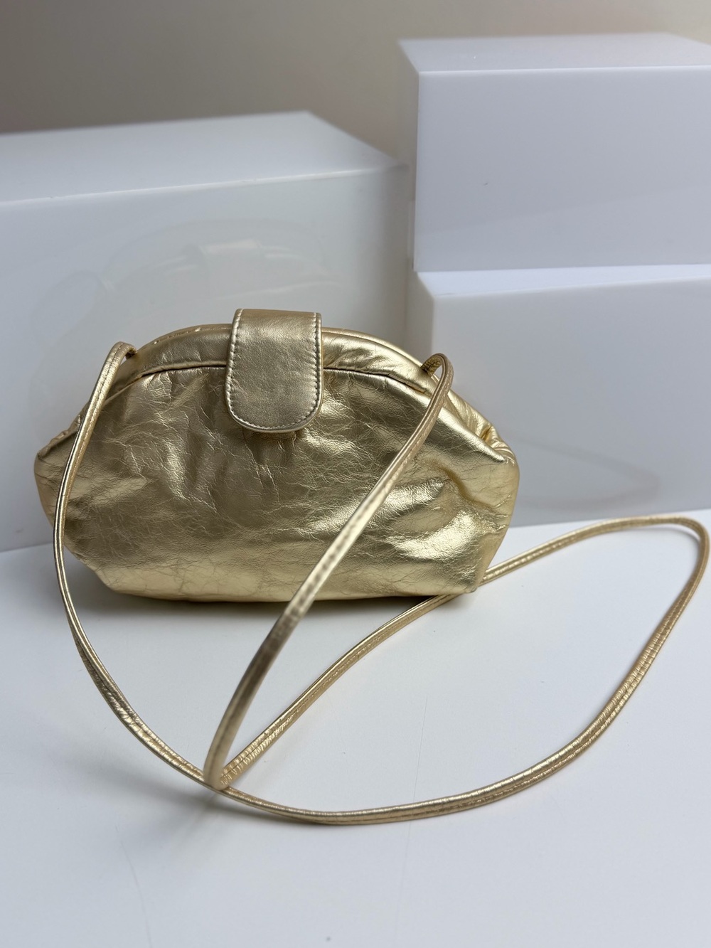 Vintage Gold Frame Leather Evening Bag Purse Saereun New York